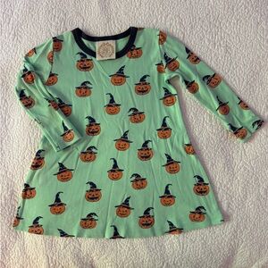 EUC TBBC Mint Green Halloween Pumpkin Witch Hat Print Long Sleeve Dress Size 2T